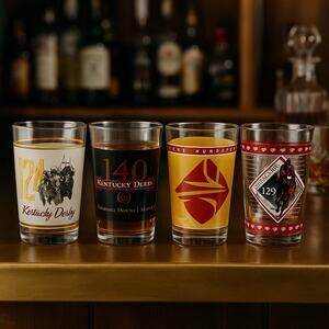 Kentucky Derby Collector Glasses Set of 4 5.25” Racing Barware